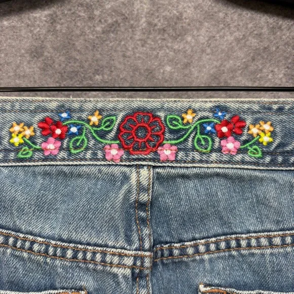 Y2K Hollister Boot Cut Flare Jeans Womens 8R Lace Up Fly Floral Embroidered RARE - Picture 6 of 16